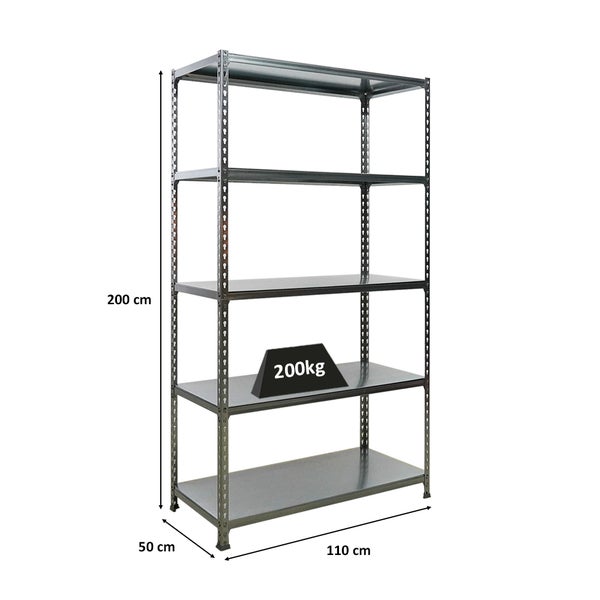 Schwerlastregal BIG METAL SHARK | HxBxT 200x110x50cm | Fachlast 200kg | Verzinkt
