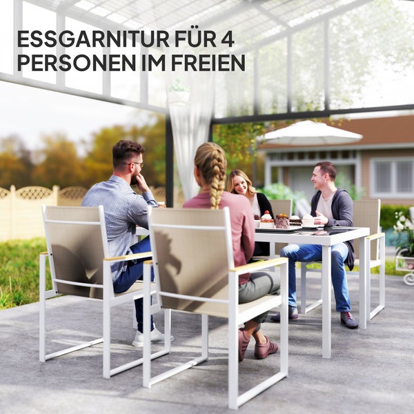 Outsunny Sitzgruppe 5 tlg. Essgruppe für 4 Personen Abnehmbar Esstisch mit 4 Stühle, Esszimmergruppe Küchentisch-Set mit Stahlgestell Balkonmöbel Gartenmöbel für Terrasse, Balkon Mehrfarbig