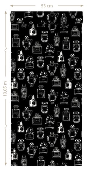 Tapete mit Parfümflaschenmuster, 53 cm breit, 10,05 m lang