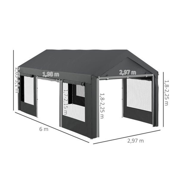 Outsunny Carport, 600cm x 297cm x 310 cm, Stahl, Dunkelgrau