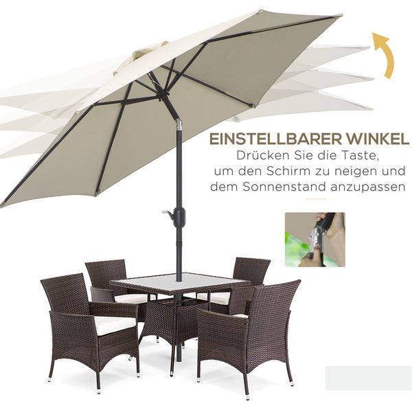 Outsunny Knickschirm, Sonnenschirm mit Handkurbel, Ø2,6 x 2,35 m, Alu, 180/㎡ Polyester, Beige