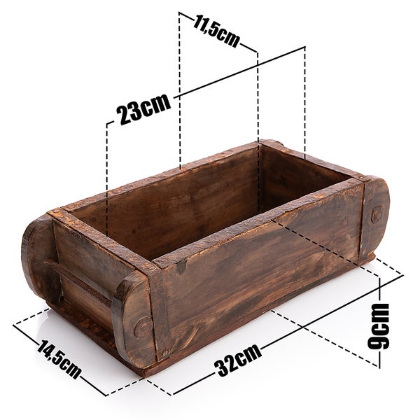 BigDean 2 Stück Ziegelform in Braun 32x14,5x9cm (LxBxH) – rustikale vintage Ordnungsbox mit Metallbeschlägen aus Echtholz – Deko Holzkiste gefertigt aus Altholz – jedes Stück ein Unikat
