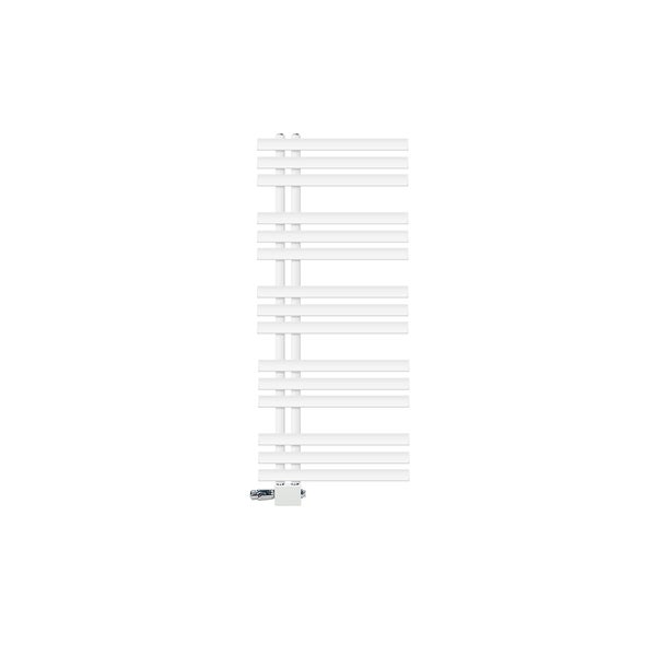 LuxeBath Badheizkörper Iron EM 500x1200 mm Weiß Mittelanschluss mit Anschlussgarnitur Thermostat Universal Eck- und Durchgangsform, Design Heizkörper Handtuchwärmer Handtuchtrockner Handtuchheizkörper