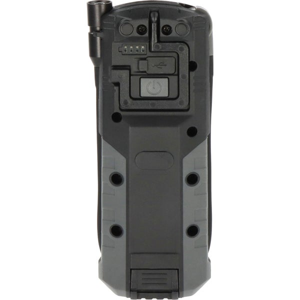 Rückansicht eines Funkgeräts mit USB-Anschluss und Ladezustandsanzeige