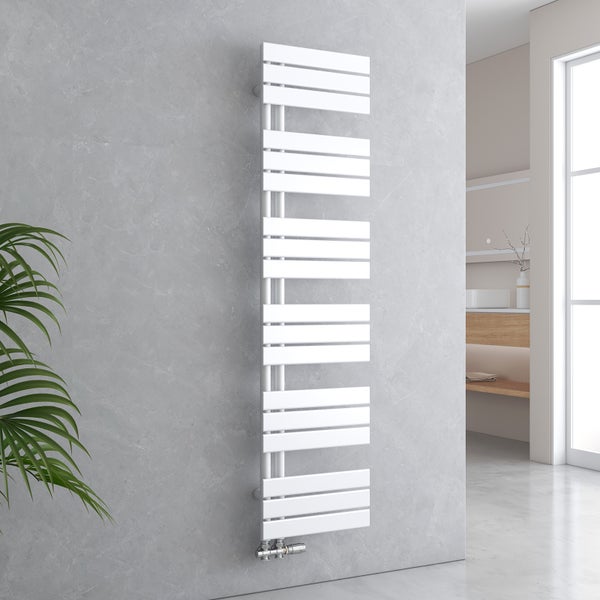 EMKE Badheizkörper Flach 1599x400 mm Weiß, Handtuchwärmer für Badezimmer Handtuchtrockner, Panel Handtuchhalter Seitenanschluss für Wasser 684W