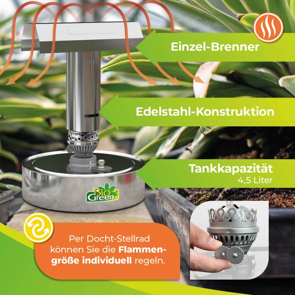 Paraffin Gewächshausheizung Warmax Power 4 aus Edelstahl 300 Watt
