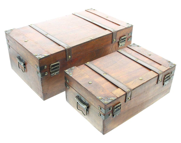 FRANK FLECHTWAREN | Truhe Schatzsuche, 2er Set, HOLZ, 30 x 18 x 11 cm, 40 x 24 x 16 cm