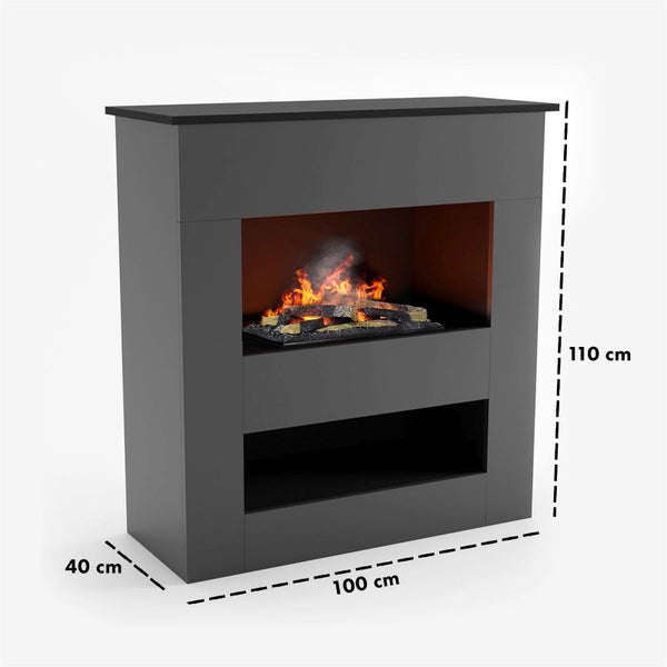 GLOW FIRE Elektrokamin 'Brecht' | Wasserdampf Kamin mit OMC 600 inkl. Holz in grau| HxBxT: 110x100x50 cm