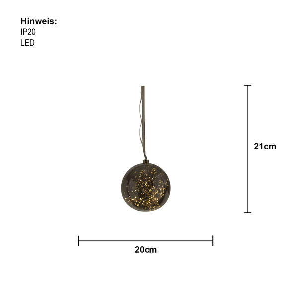 Dekorative LED-Kugel mit Aufhänger, Durchmesser 20 Zentimeter, Schutzart IP20