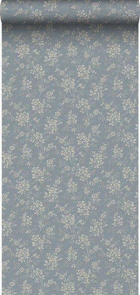 Borastapeter Tapete Blumenmuster Graublau - 53 cm x 10.05 m - 661063