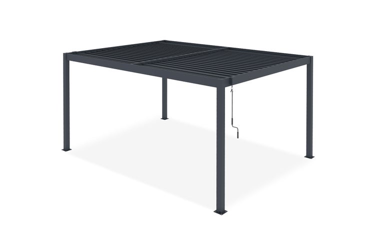 Pergola mit verstellbarem Lamellendach und Handkurbel aus Aluminium in Anthrazit.