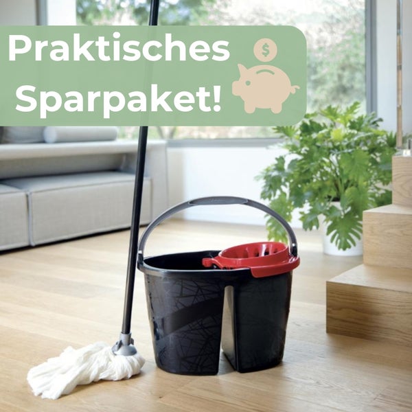 Mopp mit Eimer und Auswringer als praktisches Sparpaket