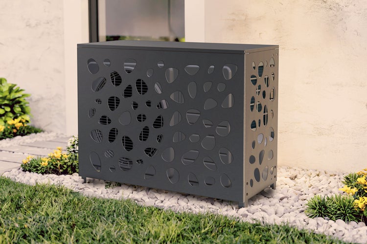 Verkleidung für Außengerät mit Steindekor zur Installation im Garten