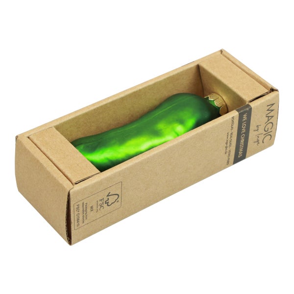 Grüne Zucchiniförmige Weihnachtsbaumkugel in Kartonverpackung