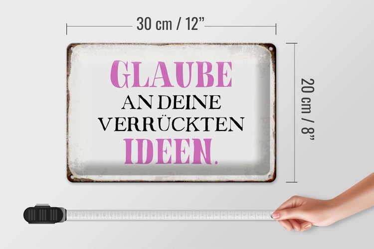 Blechschild Spruch 30x20cm glaube an deine verrückten Ideen