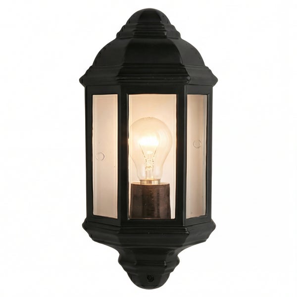 Schwarze Außenwandleuchte mit klarem Glas