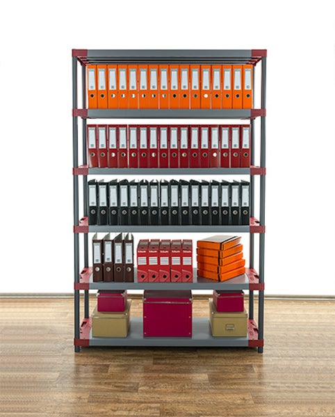 PROREGAL Kunststoffregal Big Grey Bear Extra-Tall HxBxT 220 x 130 x 46 cm Fachlast 120 kg Grau/Rot