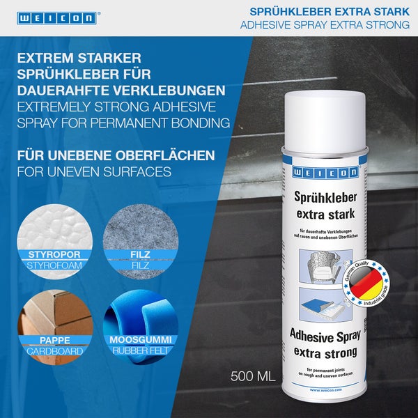 WEICON Sprühkleber extra stark|sprühbarer Kontaktklebstoff für starke und dauerhafte Verklebungen von Filz, Kunstleder und Dämmstoffen|500 ml