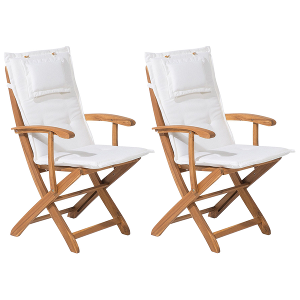 Set mit 2 Stühlen und Sitzkissen MAUI Akazienholz Cremeweiß