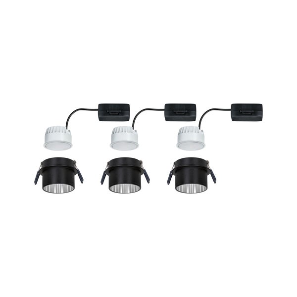 LED Einbauleuchte 3-Step-Dim Gil Coin Basisset IP44 rund 68mm Coin 3x6W 3x470lm 230V dimmbar 2700K Schwarz matt, Eisen gebürstet