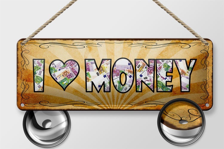 Blechschild Spruch 27x10cm I love Money Geld Dekoration