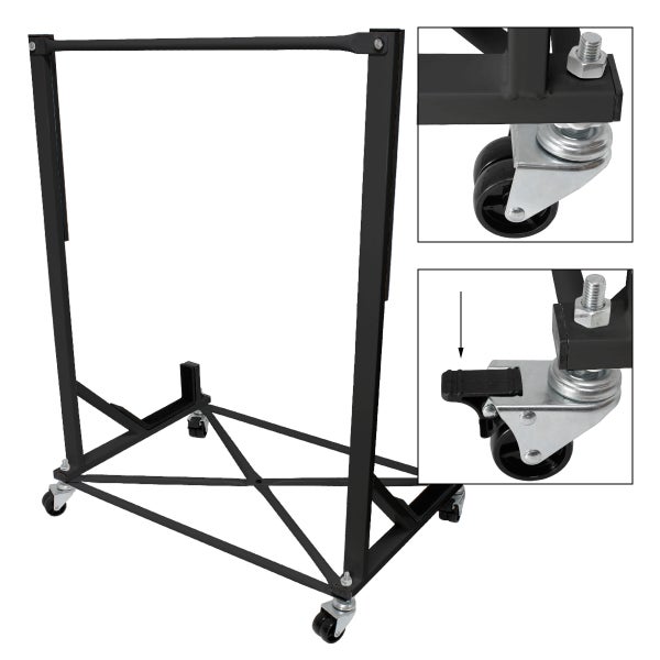 ECD Germany Hardtopständer mit 4 feststellbaren Rädern inkl. Bezug - Schwarz - aus pulverbeschichtetem Stahl - Hardtop Ständer Hardtophalter Aufbewahrung Trolley Hülle Abdeckhaube Schutzbezug Cover