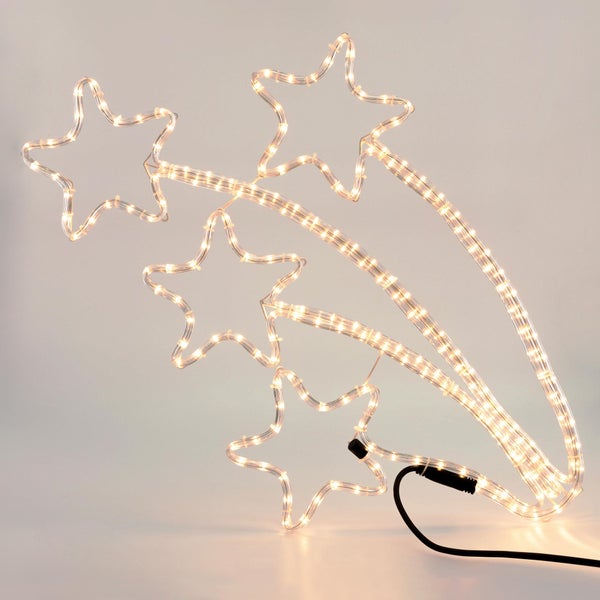 ECD Germany LED Sternschnuppe vierfach mit 216 LED-Birnen, 61x57 cm, Warmweiß, 230V, Helles, angenehmes Licht, IP44, Außen/Innen, Weihnachtsbeleuchtung LED Lichtschlauch Lichterkette Weihnachtslicht