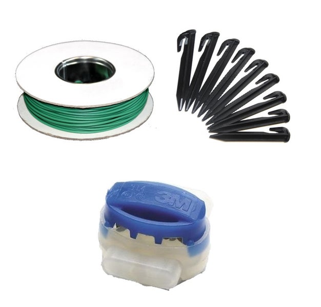 Reparatur Set Mähroboter Kabel + Haken Verbinder für Rasenroboter Begrenzungs-Draht Erdnägel Klemmen - kompatibel mit allen Herstellern 10m+20H+6V