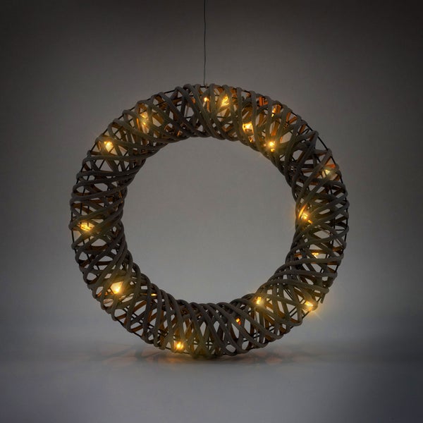 ECD Germany LED Weihnachtskranz Ø40 cm mit 15 LEDs, Warmweiß, Metall & Rattan, Türkranz mit Beleuchtung & Timer, Innen, batteriebetrieben, Lichterkranz zum Aufhängen, Hängekranz Tischkranz Dekokranz