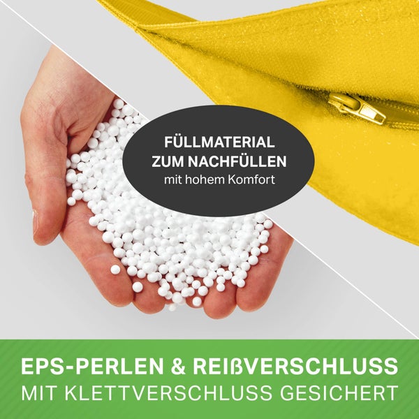 Green Bean 2er Set XXL Sitzsack inkl. Pouf fertig befüllt mit EPS-Perlen - Riesensitzsack 140x180 Lounge Sitz-Kissen Bean-Bag Chair  - Gelb