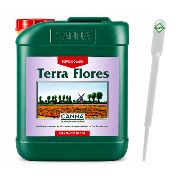 Canna Terra Flores Blumendünger im Kanister mit Dosierpipette für prachtvolle Blüten in Substraten.
