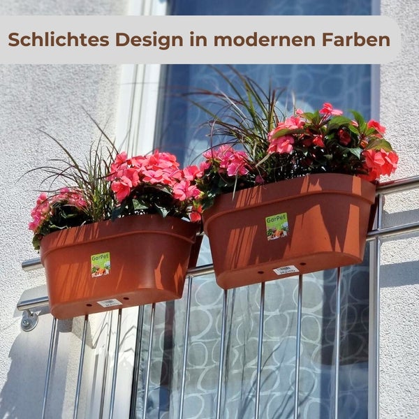 Balkonkasten GarPet, Anthrazit, Kunststoff, Breite 49 Zentimeter, Höhe 23 und 20,5 Zentimeter, Tiefe 13,5 Zentimeter.