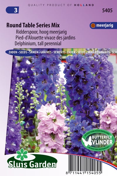 Samenpackung für Hoher Rittersporn, mehrjährig, Round Table Series Mix