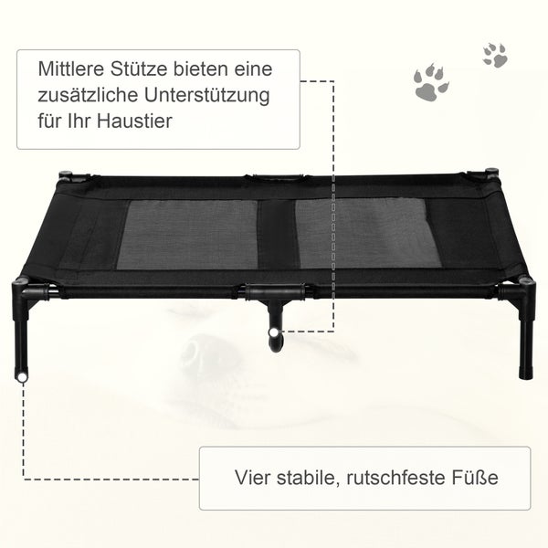 PawHut Hundeliege, 92L x 76B x 18H cm, Metallrohr, 600 D Oxford und Texteline- Stoff, Schwarz