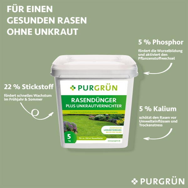 Purgrün Rasendünger mit Unkrautvernichter 5 kg