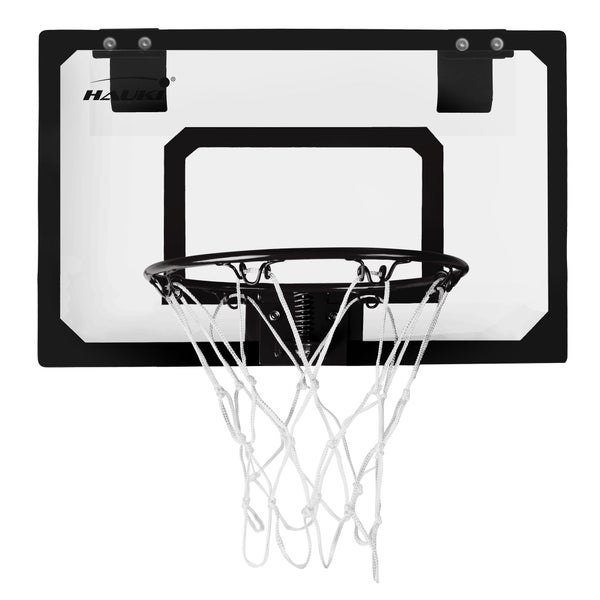 Hauki Mini Basketballkorb fürs Zimmer im Set 3 Bälle Ø16cm, Netz, Pumpe, 58x40 cm, Schwarz, tragbar, Backboard Tür/Wandmontage, ohne Bohren, Indoor Basketball Hoop hängend, Hängebrett Basketballbrett