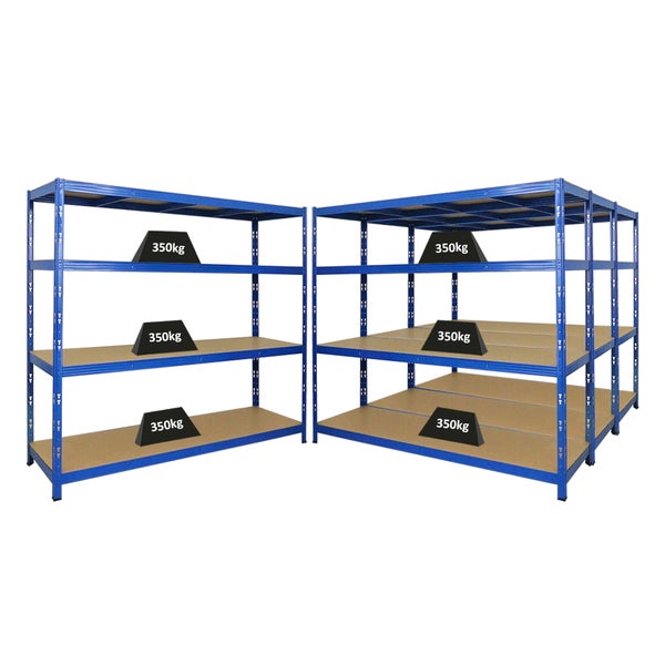 PROREGAL Mega Deal 4x Profi Schwerlastregal Goliath HxBxT 180 x 200 x 60 cm Fachlast 350 kg Blau