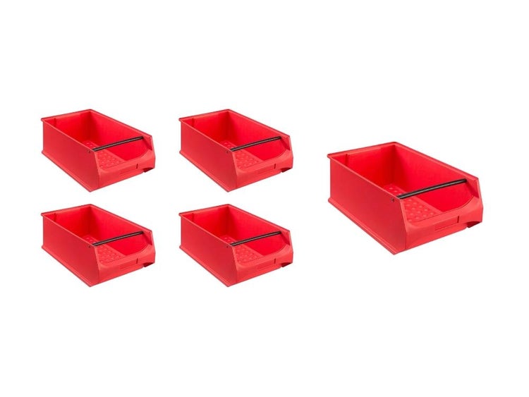 PROREGAL SparSet 5x Rote Sichtlagerbox 5.1 mit Griffstange HxBxT 20 x 30 x 50 cm 21,8 Liter Sichtlagerbehälter
