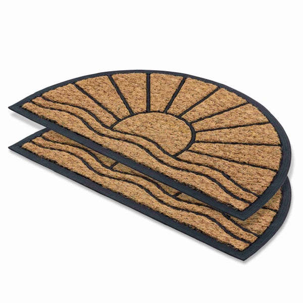Zwei Fußmatten aus Kokosfaser mit Sonne und Wellenmuster