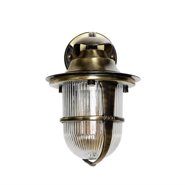 Messingfarbene Wandleuchte mit geripptem Glas