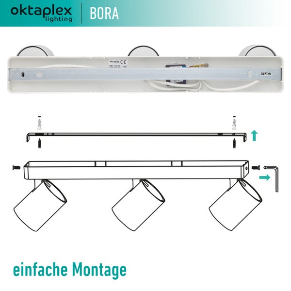 Bora Deckenstrahler 3 flammig GU10 LED Spotbalken 45 cm 230 V schwenkbare Spotleuchte für Wand- und Deckenmontage in Weiß
