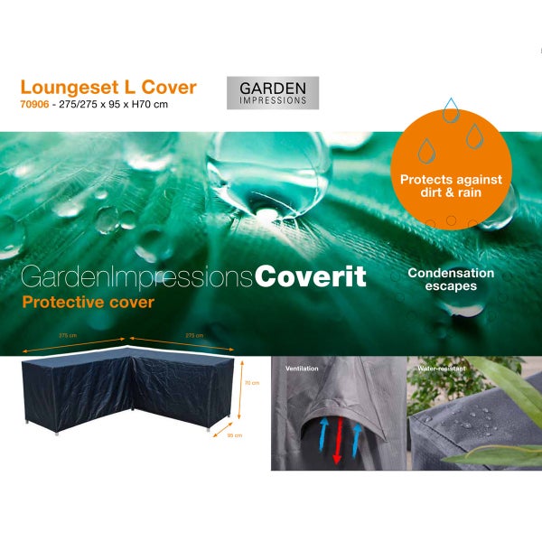 Garden Impressions Loungeset L Schutzhülle, wasserabweisend und belüftet für Ecksofas, Maße 275 mal 275 mal 95 mal Höhe 70 Zentimeter.