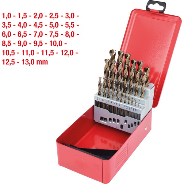 KS TOOLS HSS-G Co 5 Spiralbohrer-Satz Stahlblechkassette 25tlg. 1-13 mm - 330.3613