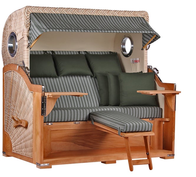 Strandkorb Westerland XXL Teak Bullauge PE shell Dessin 504