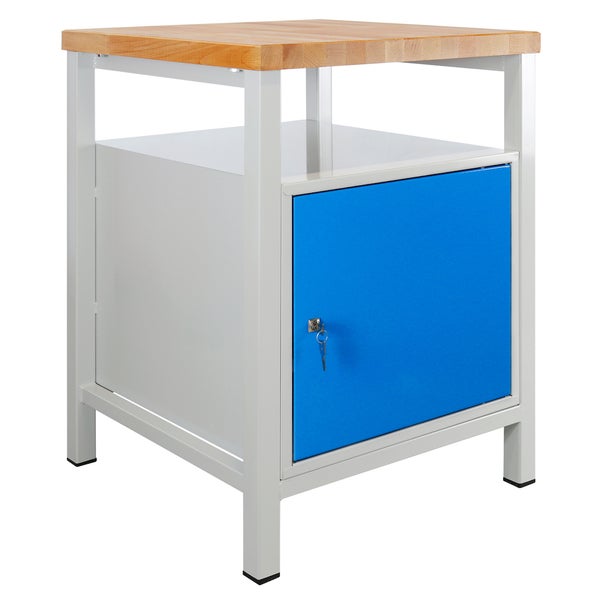 PROREGAL Werkbank Slim Rhino mit Ablagefläche 1 Tür HxBxT 84 x 60 x 60 cm Traglast 300 kg Lichtgrau Blau