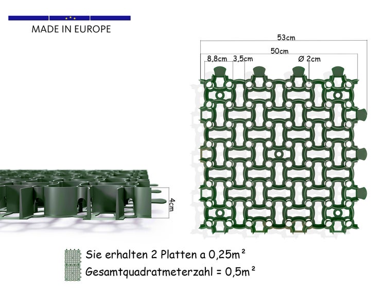 2x Rasengitter Paddockplatte 50x50 cm Reitplatzmatten Rasenmatten Rasenwaben Kiesgitter Parkplatzrasen 0,5 m²