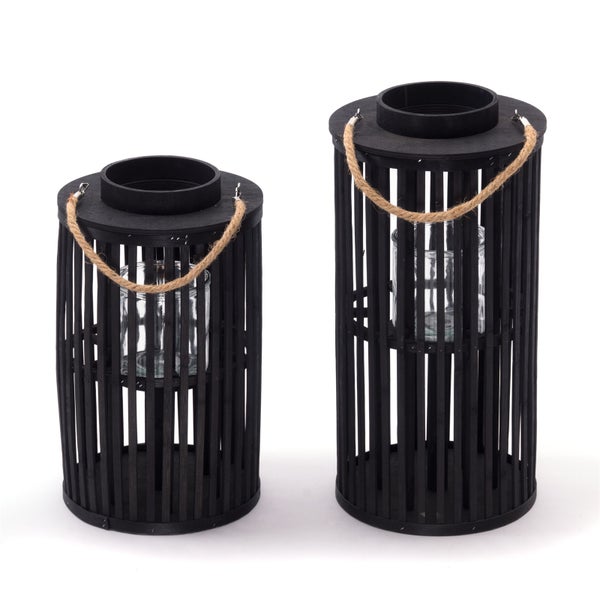 Laterne Midnight 40 Bambus, mit Windlicht-Glaseinsatz schwarz