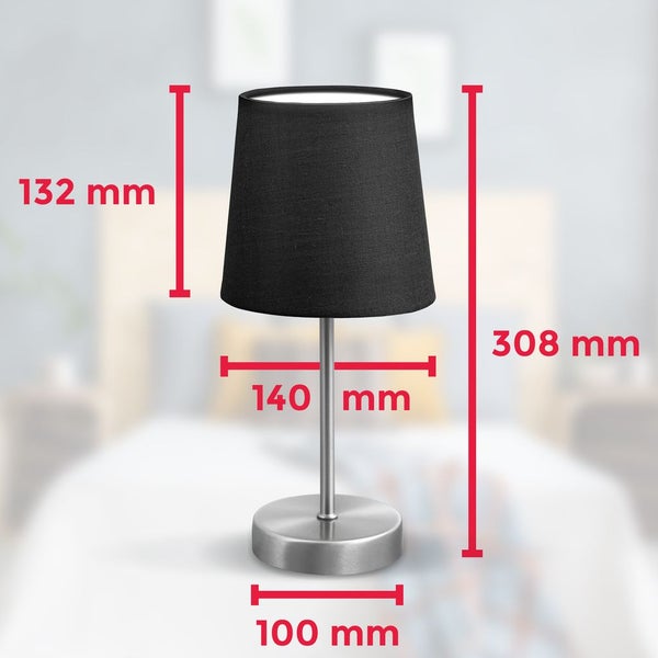 Nachttischlampe - mit Schalter, Stoff, max. 25W, E14 Fassung, schwarz