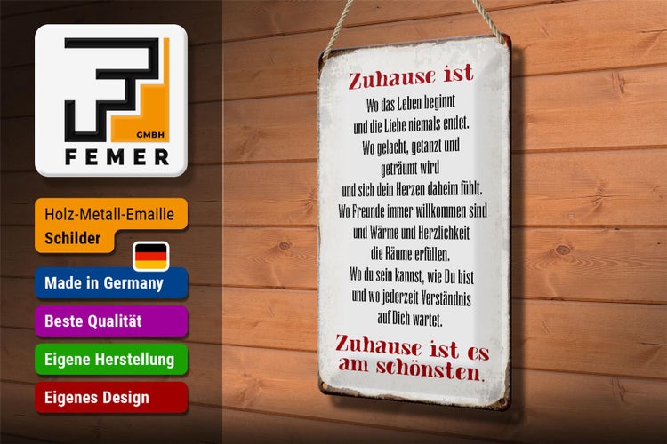 Blechschild Spruch 20x30cm Zuhause ist am schönsten