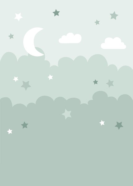 Illustration mit Mond, Sternen und Wolken